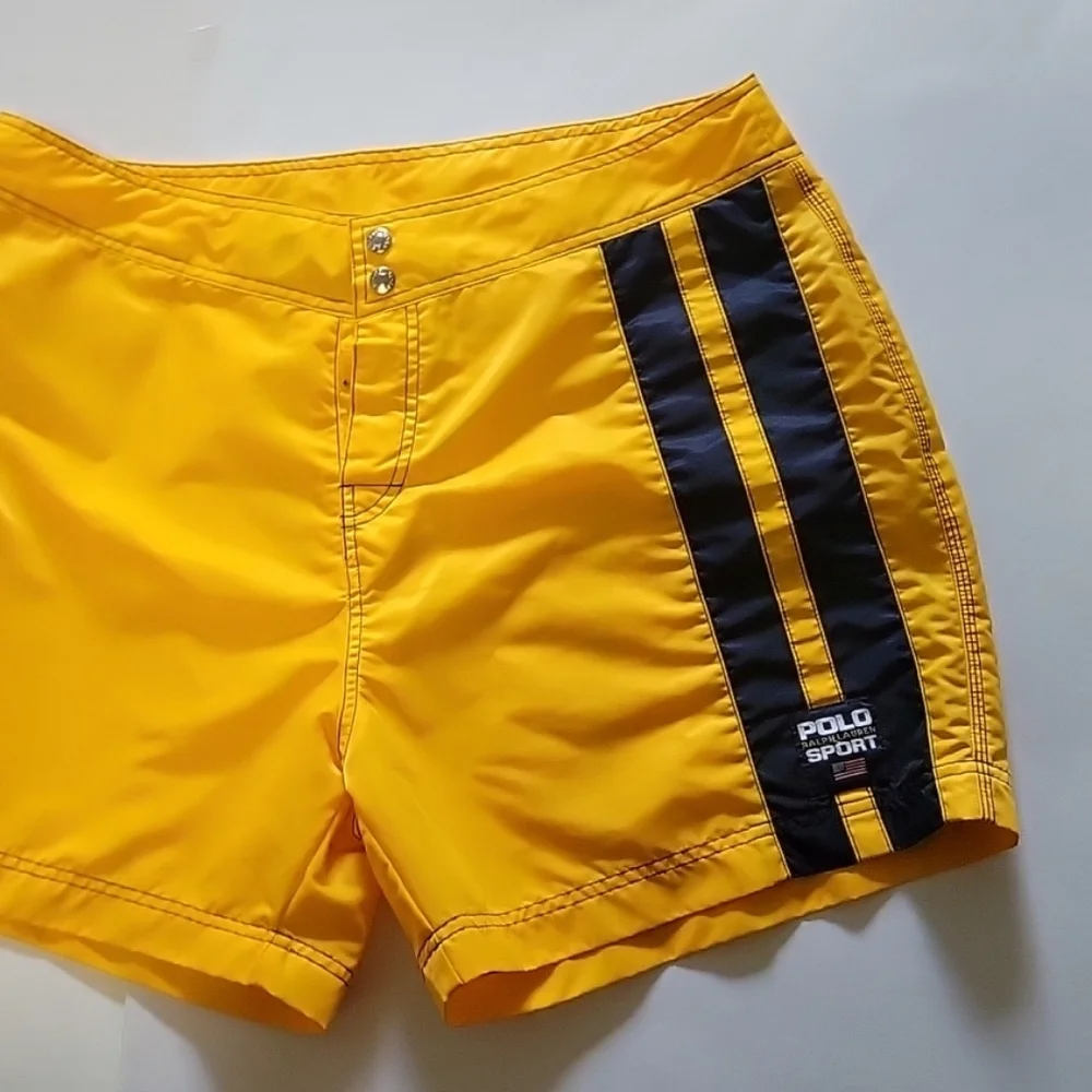 Vintage Polo Sport Ralph Lauren Men's Yellow Nylon Board Shorts Size 38 - Picture 9 of 10